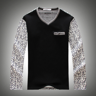 丹堡尼品牌2014韩版男式上衣 秋冬保暖加厚时尚V领长袖T恤打底衫