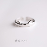 韩国铜镀银饰品小动物猫咪戒指女款开口戒指可爱甜美配衣服百搭