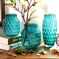 橡树庄园 蓝色多瑙河手工圆点玻璃花瓶 创意家居餐桌现代简约摆件