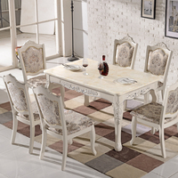 欧式餐桌椅组合长方形6人大理石饭桌白色烤漆实木餐桌椅一桌六椅