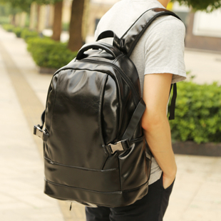 韩版潮流PU皮包男包电脑包男士商务包休闲双肩包中学生背包旅行包