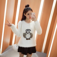 2016年秋季新款韩版时尚猫头鹰图案毛衣长袖百搭马海毛针织衫女