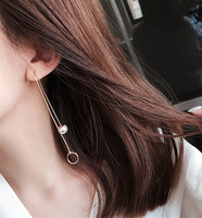 韩国新款东大门进口潮流时尚气质珍珠圆环超长款耳线耳链耳环耳坠
