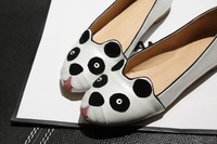 功夫熊猫白色真皮单鞋女式士韩国代购平底圆头可爱学生鞋休闲女鞋