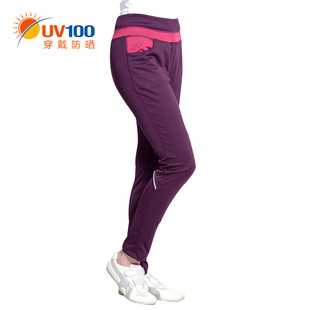 台湾UV100薄款透气防晒裤弹性休闲长裤女士夏季防紫外线裤子51032