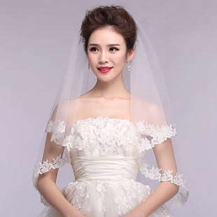 新娘头纱韩式蕾丝头纱长软短款结婚婚纱头纱新款拖尾韩版头饰白女