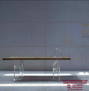 亚克力榆木长案 新中式家具 设计师案台 展厅端景台 艺术长廊展桌