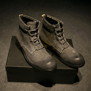 有范男鞋冬季日系复古个性另类做旧灰靴子潮流时尚男士牛皮马丁靴