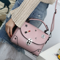 2017韩版新款锁扣女包时尚机车包糖果色女式包包单肩斜挎手提包