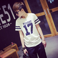 2015夏装新款 韩版修身流行时尚印花男士圆领休闲短袖T恤 打底衫