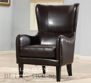 欧式美式时尚沙发 皮艺个性老虎椅 真皮单人高背复古客厅家具