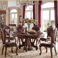 美式实木雕花圆餐桌 欧式大理石餐桌 饭桌 高档实木餐桌椅组合