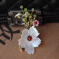 意大利系列纯手工天然宝石水晶贝母花朵胸针胸花丝巾扣