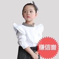 女童2016秋装新款韩版儿童宝宝春秋款木耳边棉质长袖衬衫公主上衣