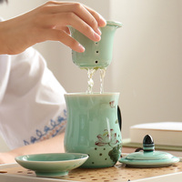 龙泉青瓷茶杯陶瓷带盖过滤内胆杯子办公室个人茶具家用泡茶杯刻字