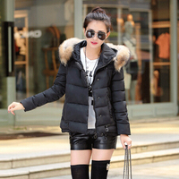 2015秋季新款韩版女装拉链通勤带毛领纯色长袖修身连帽口袋棉衣