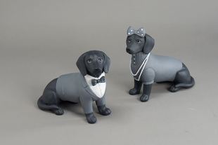 新美式树脂绅士带领结狗先生带项链狗小姐艺术摆件 家居装饰品