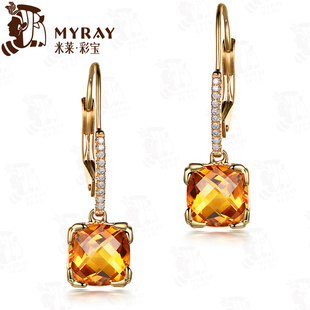 米莱珠宝 5.5克拉天然黄水晶耳钉 18K黄金彩色宝石耳钉定制镶嵌