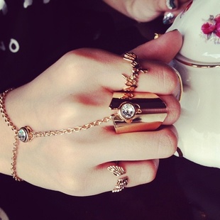 28免邮手链女韩版国镶钻戒指一体链指环食指个性欧美夸张装配饰女