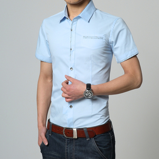 2015纯色款潮男装衬衣 休闲简洁款男士薄款短袖衬衫商务休闲衬衫