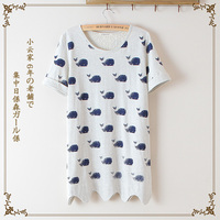 日系森女系 2015夏季短袖T恤印花中长款可爱小海豚纯棉短袖体恤女