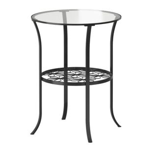 IKEA成都成华宜家克林斯伯 边桌黑色 透明玻璃圆桌 茶几 小圆桌