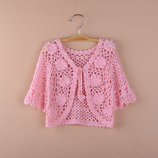 韩版女宝宝女童夏季披肩镂空针织衫开衫薄外套七分袖空调衫