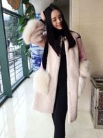 2015冬装新款 韩国代购甜美羊羔毛皮草中长款皮毛一体大衣外套女
