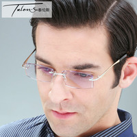 泰伦斯 包邮钻石切边眼镜 订制无框眼镜架 纯钛金无框男近视眼镜