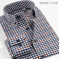 SmartFive 商务休闲格子衬衫法兰绒男士时尚长袖纯棉磨毛修身衬衣