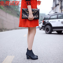 新款韩版粗跟圆头简约时尚魅力优雅完美个性显廋高挑学生拉链女鞋