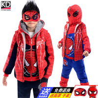 2016新款冬装套装加厚加绒童装男童万圣节儿童服装蜘蛛侠三件套