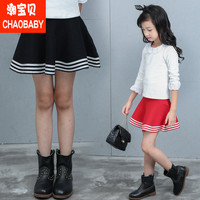 韩版春秋女童装儿童针织半身裙小孩女大童学生红色黑色短裙蓬蓬裙