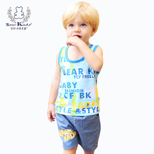 2015夏季新款欧美风儿童背心套装男童宝宝套头背心短裤套装外出服