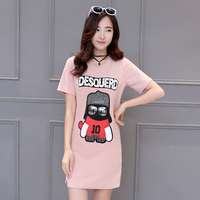 韩版2016新款夏季T恤女装大码显瘦短袖连衣裙时尚卡通中长裙子潮