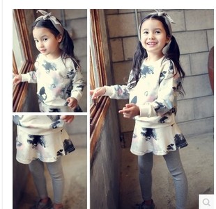 韩国童装2015秋装新款韩版女童春秋套装儿童长袖卫衣+裙裤两件套