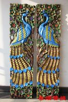 泰国工艺品家装饰品彩色孔雀雕刻板实木雕刻板180*45*4cm厚/片