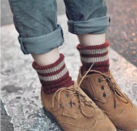 冬季复古日系袜子女加厚针织粗毛线翻边羊毛保暖中筒堆堆袜潮袜子