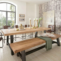 定制美式实木长方形书桌会议长桌长凳loft仿古做旧铁艺餐桌椅组合