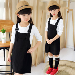 春秋季新款中大女童韩版童套装儿童秋款背带裙+T恤两件套童装包邮