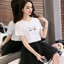 2016年韩版新款黑色创意图案短袖夏季白色常规百搭修身罩衫T恤女