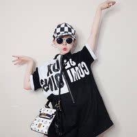 2017新款 韩国设计款 黑白撞色宽松字母Polo领休闲套装连体短裤女
