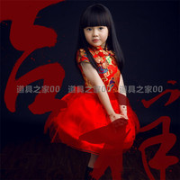 中国风古典吉祥如意儿童表演服女童古筝演出服纱裙小学生舞台服装