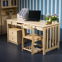 书桌书架组合 实木电脑桌松木书台办公桌写字台儿童书桌学习桌子