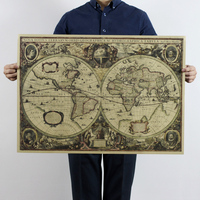 1641年老航海图 怀旧复古 牛皮纸 大海报 装饰画芯51x71cm