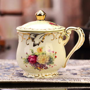 友来福 马克杯陶瓷 咖啡水杯子创意情侣牛奶骨瓷茶带盖简约个性大