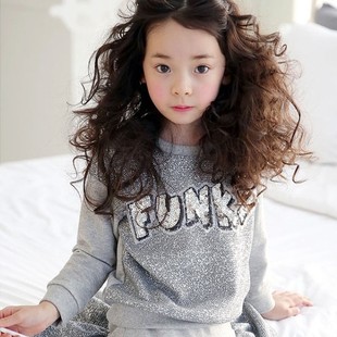 韩国童装女童时尚亮片纯色儿童长袖T恤2015春秋新款韩版宝宝上衣
