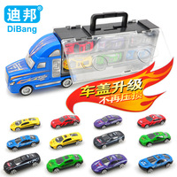 迪邦升级版儿童模型手提礼盒货柜汽车玩具车带12只合金车玩具