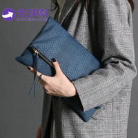 ARKTEN韩国进口蓝色鳄鱼纹链条手拿包 宴会折叠手包2016新款女包