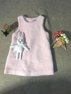 冬款同款定制女童中小童宝宝小女孩小兔粉色背心连衣裙活动5折